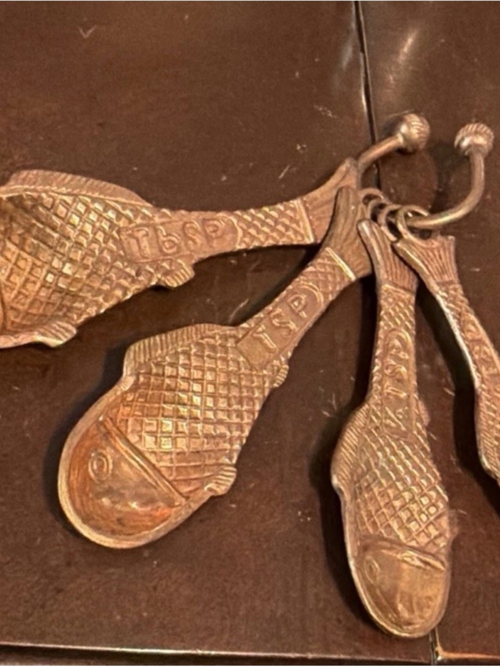 Vintage Fish-Shaped Measuring Spoon Set - Rustic Copper Tone
